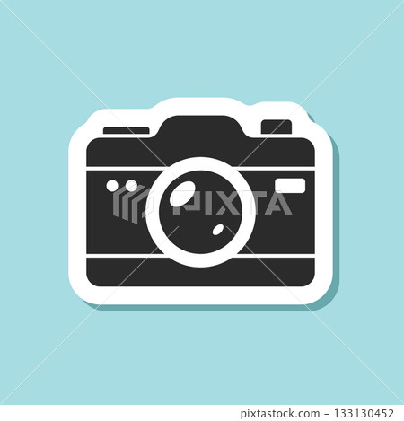 Photo camera sticker icon in flat style. Photography equipment vector illustration on isolated background. Professional photographic sign business concept. 133130452