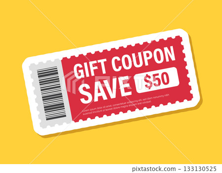 Gift voucher sticker icon in flat style. 50$ discount vector illustration on isolated background. Promotion coupon sign business concept. 133130525
