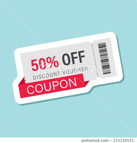Gift voucher sticker icon in flat style. 50% discount vector illustration on isolated background. Promotion coupon sign business concept. Gift voucher sticker icon in flat style. 50% discount vector illustration on isolated background. Promotion coupon sign business concept. 133130531