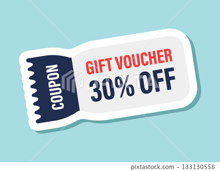 Gift voucher sticker icon in flat style. 30% discount vector illustration on isolated background. Promotion coupon sign business concept. 133130558