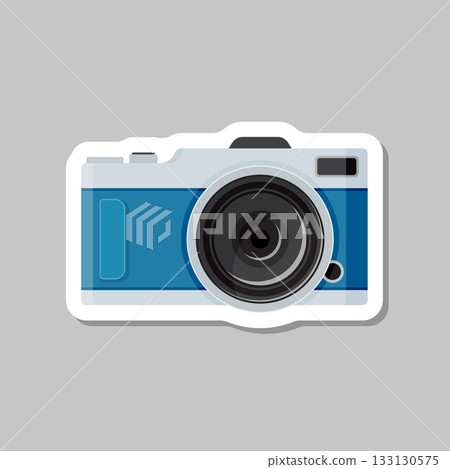 Photo camera sticker icon in flat style. Photography equipment vector illustration on isolated background. Professional photographic sign business concept. 133130575