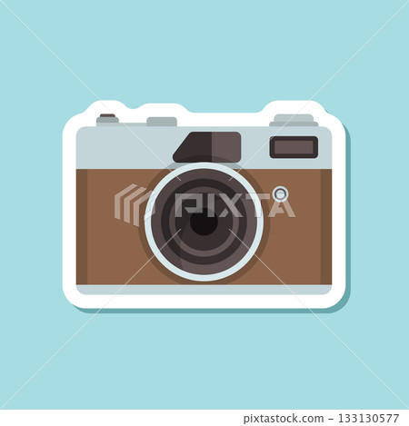 Photo camera sticker icon in flat style. Photography equipment vector illustration on isolated background. Professional photographic sign business concept. 133130577