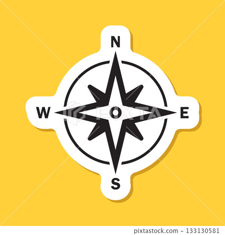Compass sticker icon in flat style. Navigation equipment vector illustration on isolated background. Geographical position sign business concept. 133130581