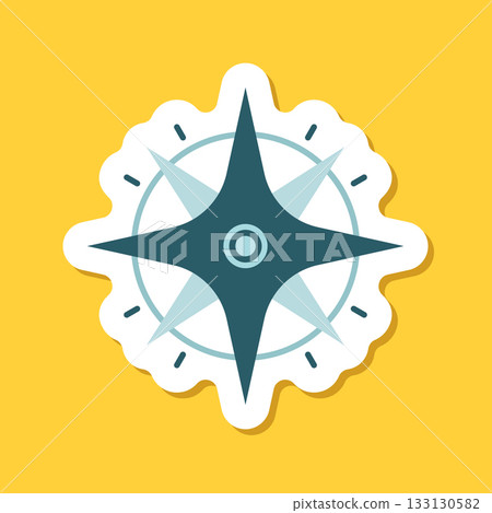 Compass sticker icon in flat style. Navigation equipment vector illustration on isolated background. Geographical position sign business concept. 133130582