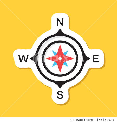 Compass sticker icon in flat style. Navigation equipment vector illustration on isolated background. Geographical position sign business concept. 133130585