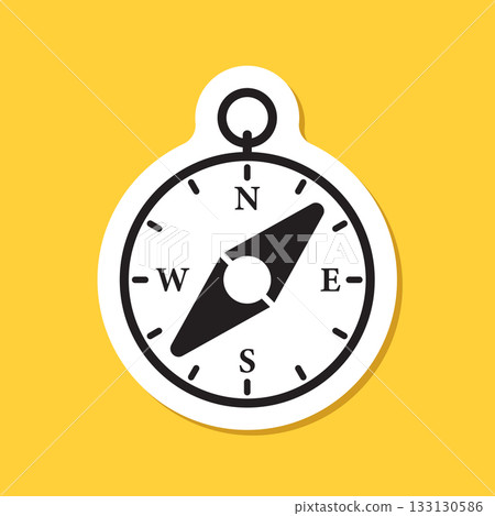 Compass sticker icon in flat style. Navigation equipment vector illustration on isolated background. Geographical position sign business concept. 133130586