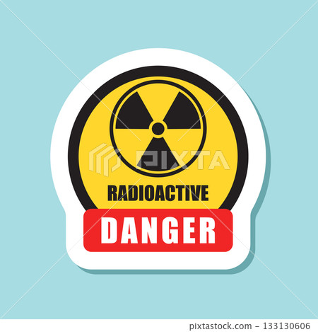 Radioactive material warning sticker icon in flat style. Radiation danger vector illustration on isolated background. Caution sign business concept. 133130606