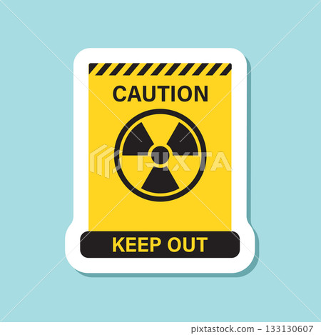 Radioactive material warning sticker icon in flat style. Radiation danger vector illustration on isolated background. Caution sign business concept. 133130607
