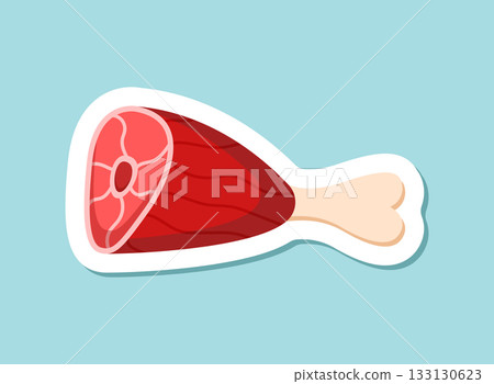 Raw meat sticker icon in flat style. Lamb or beef vector illustration on isolated background. Fried protein meal sign business concept. Raw meat sticker icon in flat style. Lamb or beef vector illustration on isolated background. Fried protein meal sign business concept. 133130623
