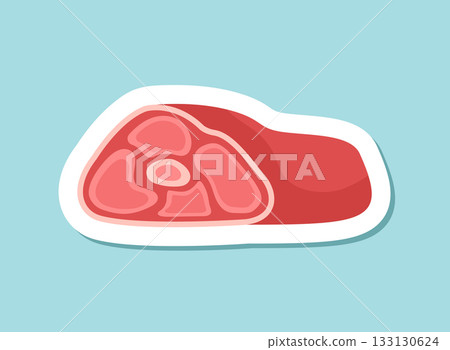 Raw meat sticker icon in flat style. Lamb or beef vector illustration on isolated background. Fried protein meal sign business concept. 133130624