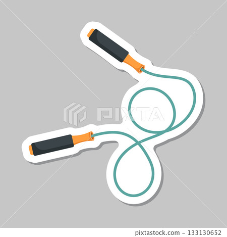 Jumping rope sticker icon in flat style. Gymnastic equipment vector illustration on isolated background. Training instrument sign business concept. Jumping rope sticker icon in flat style. Gymnastic equipment vector illustration on isolated background. Training instrument sign business concept. 133130652