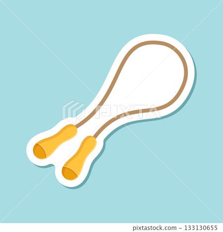 Jumping rope sticker icon in flat style. Gymnastic equipment vector illustration on isolated background. Training instrument sign business concept. Jumping rope sticker icon in flat style. Gymnastic equipment vector illustration on isolated background. Training instrument sign business concept. 133130655