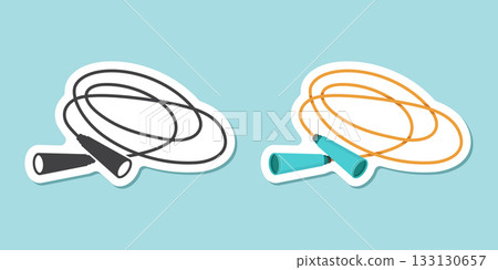Jumping rope sticker icon in flat style. Gymnastic equipment vector illustration on isolated background. Training instrument sign business concept. Jumping rope sticker icon in flat style. Gymnastic equipment vector illustration on isolated background. Training instrument sign business concept. 133130657