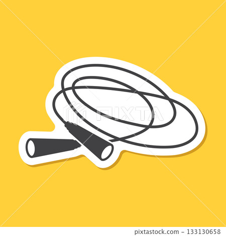 Jumping rope sticker icon in flat style. Gymnastic equipment vector illustration on isolated background. Training instrument sign business concept. Jumping rope sticker icon in flat style. Gymnastic equipment vector illustration on isolated background. Training instrument sign business concept. 133130658