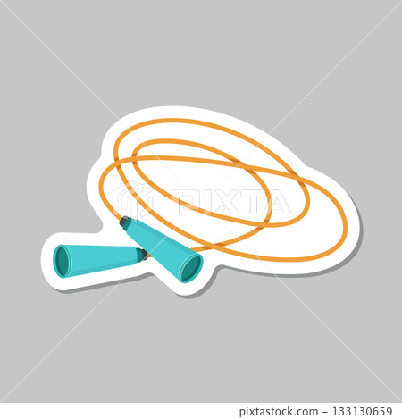 Jumping rope sticker icon in flat style. Gymnastic equipment vector illustration on isolated background. Training instrument sign business concept. Jumping rope sticker icon in flat style. Gymnastic equipment vector illustration on isolated background. Training instrument sign business concept. 133130659