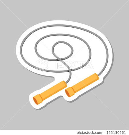 Jumping rope sticker icon in flat style. Gymnastic equipment vector illustration on isolated background. Training instrument sign business concept. Jumping rope sticker icon in flat style. Gymnastic equipment vector illustration on isolated background. Training instrument sign business concept. 133130661