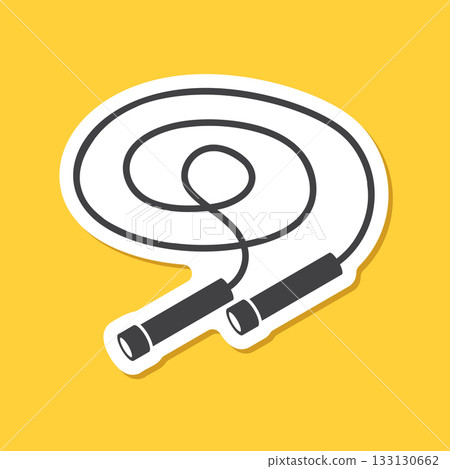 Jumping rope sticker icon in flat style. Gymnastic equipment vector illustration on isolated background. Training instrument sign business concept. Jumping rope sticker icon in flat style. Gymnastic equipment vector illustration on isolated background. Training instrument sign business concept. 133130662