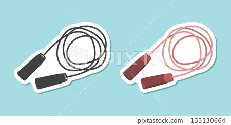 Jumping rope sticker icon in flat style. Gymnastic equipment vector illustration on isolated background. Training instrument sign business concept. Jumping rope sticker icon in flat style. Gymnastic equipment vector illustration on isolated background. Training instrument sign business concept. 133130664