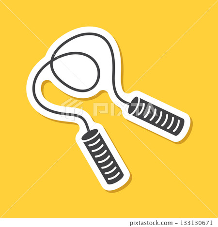 Jumping rope sticker icon in flat style. Gymnastic equipment vector illustration on isolated background. Training instrument sign business concept. Jumping rope sticker icon in flat style. Gymnastic equipment vector illustration on isolated background. Training instrument sign business concept. 133130671