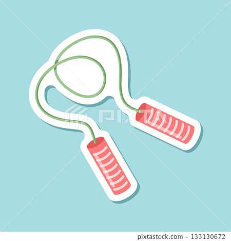 Jumping rope sticker icon in flat style. Gymnastic equipment vector illustration on isolated background. Training instrument sign business concept. 133130672