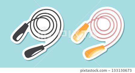 Jumping rope sticker icon in flat style. Gymnastic equipment vector illustration on isolated background. Training instrument sign business concept. 133130673