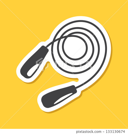 Jumping rope sticker icon in flat style. Gymnastic equipment vector illustration on isolated background. Training instrument sign business concept. 133130674