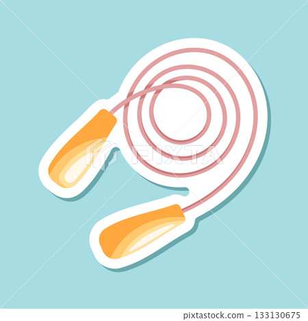 Jumping rope sticker icon in flat style. Gymnastic equipment vector illustration on isolated background. Training instrument sign business concept. 133130675