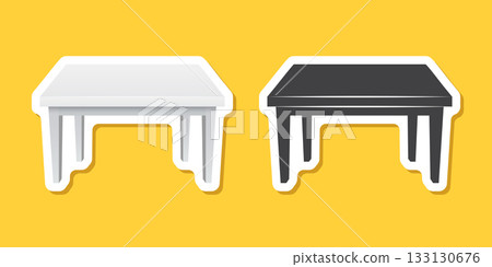 Table furniture sticker icon in flat style. Wooden table vector illustration on isolated background. Dinner desk sign business concept. 133130676