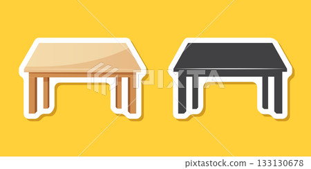 Table furniture sticker icon in flat style. Wooden table vector illustration on isolated background. Dinner desk sign business concept. 133130678