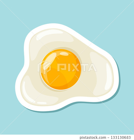 Fried egg sticker icon in flat style. Protein omelet vector illustration on isolated background. Scrambled breakfast sign business concept. 133130683