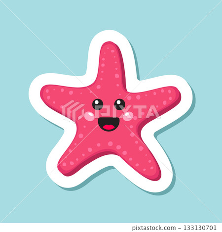 Cute smiling starfish sticker icon in flat style. Sea stars vector illustration on isolated background. Sea animal sign business concept. 133130701