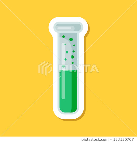 Science lab bottle sticker icon in flat style. Laboratory glassware equipment vector illustration on isolated background. Test tube sign business concept. 133130707