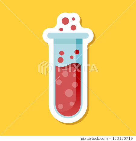 Science lab bottle sticker icon in flat style. Laboratory glassware equipment vector illustration on isolated background. Test tube sign business concept. Science lab bottle sticker icon in flat style. Laboratory glassware equipment vector illustration on isolated background. Test tube sign business concept. 133130719