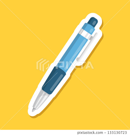 Ballpoint pen sticker icon in flat style. Office tool vector illustration on isolated background. School equipment sign business concept. Ballpoint pen sticker icon in flat style. Office tool vector illustration on isolated background. School equipment sign business concept. 133130723