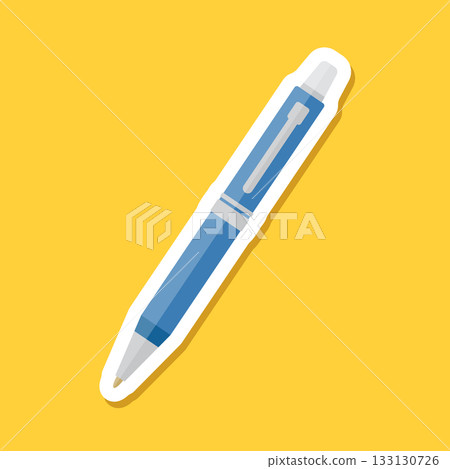 Ballpoint pen sticker icon in flat style. Office tool vector illustration on isolated background. School equipment sign business concept. 133130726