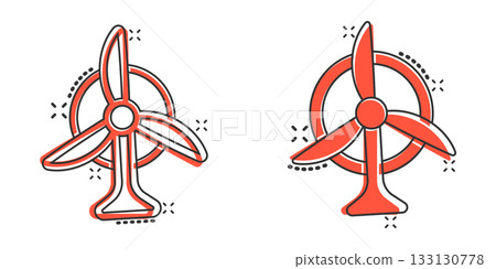 Wind power plant icon in comic style. Turbine cartoon vector illustration on white isolated background. Air energy splash effect sign business concept. Wind power plant icon in comic style. Turbine cartoon vector illustration on white isolated background. Air energy splash effect sign business concept. 133130778