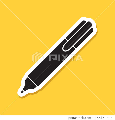 Ballpoint pen sticker icon in flat style. Office tool vector illustration on isolated background. School equipment sign business concept. Ballpoint pen sticker icon in flat style. Office tool vector illustration on isolated background. School equipment sign business concept. 133130802
