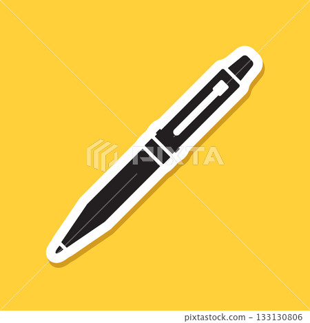 Ballpoint pen sticker icon in flat style. Office tool vector illustration on isolated background. School equipment sign business concept. Ballpoint pen sticker icon in flat style. Office tool vector illustration on isolated background. School equipment sign business concept. 133130806