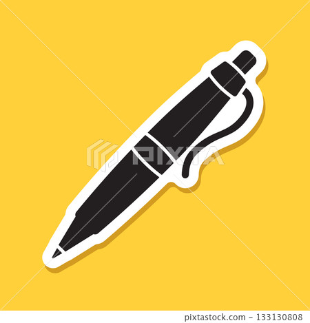 Ballpoint pen sticker icon in flat style. Office tool vector illustration on isolated background. School equipment sign business concept. Ballpoint pen sticker icon in flat style. Office tool vector illustration on isolated background. School equipment sign business concept. 133130808