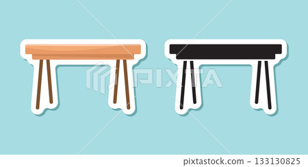 Table furniture sticker icon in flat style. Wooden table vector illustration on isolated background. Dinner desk sign business concept. Table furniture sticker icon in flat style. Wooden table vector illustration on isolated background. Dinner desk sign business concept. 133130825