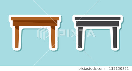Table furniture sticker icon in flat style. Wooden table vector illustration on isolated background. Dinner desk sign business concept. 133130831