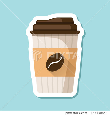 To-go coffee or tea cup sticker icon in flat style. Hot drink vector illustration on isolated background. Mug sign business concept. To-go coffee or tea cup sticker icon in flat style. Hot drink vector illustration on isolated background. Mug sign business concept. 133130848