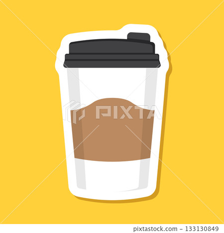 To-go coffee or tea cup sticker icon in flat style. Hot drink vector illustration on isolated background. Mug sign business concept. To-go coffee or tea cup sticker icon in flat style. Hot drink vector illustration on isolated background. Mug sign business concept. 133130849