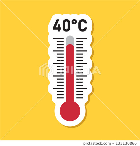Thermometer sticker icon in flat style. Climate control vector illustration on isolated background. Weather change sign business concept. 133130866