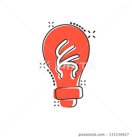 Light bulb icon in comic style. Lightbulb cartoon vector illustration on white isolated background. Energy lamp splash effect sign business concept. 133130927