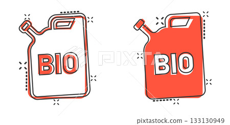 Gasoline canister icon in comic style. Petrol can cartoon vector illustration on white isolated background. Fuel container splash effect sign business concept. Gasoline canister icon in comic style. Petrol can cartoon vector illustration on white isolated background. Fuel container splash effect sign business concept. 133130949
