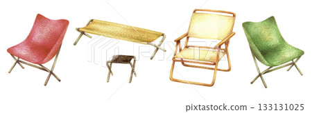 Outdoor chair set, hand-drawn with colored pencils Outdoor chair set, hand-drawn with colored pencils 133131025