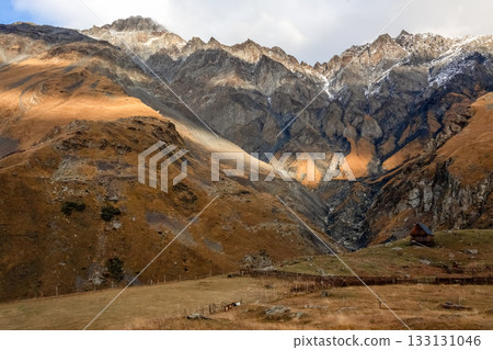 Beautiful contrasting colors of autumn mountains. 133131046