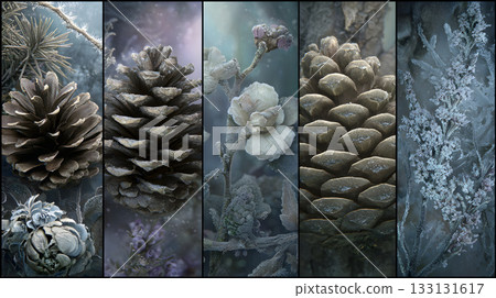 Background of pine cones and dried flowers 133131617