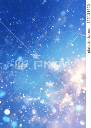 Blue sky with snowflakes falling AI image 133131620